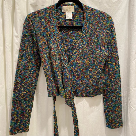 CACHE Multi-Colored Boucle Wrap-Around Sweater Cardigan Size XS - Picture 3 of 15